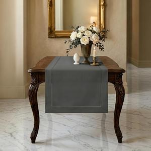 Signature Linen™ by D'Moksha Charcoal Grey Table Runner 48 Inches, 100% Pure Linen, Hemstitch, Coffee Table Runner, 14 x 48 Inch for Dresser Tables- Summer, Weddings, Outdoor hostings