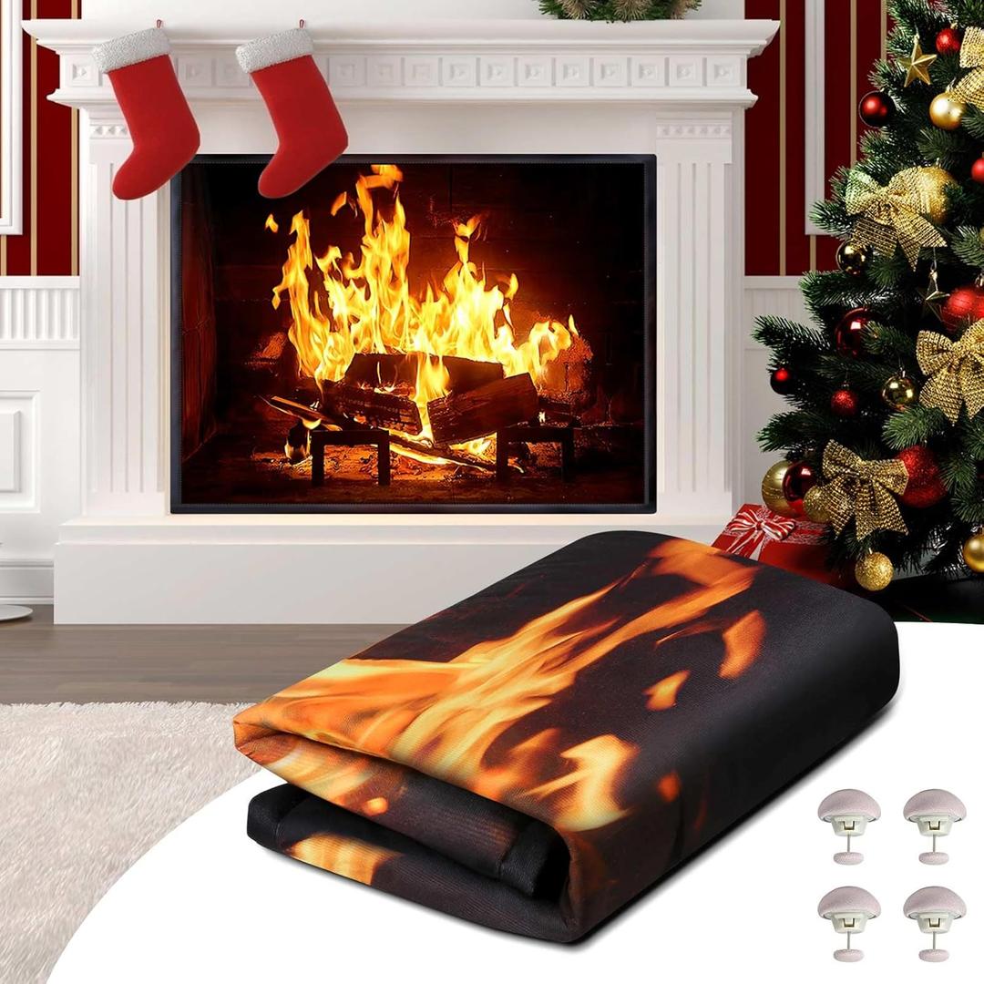 CADARA Magnetic Fireplace Draft Cover, Fireplace Blocker Blanket Stops Heat Loss, Adjustable Fire Place Draft Stopper Save Energy for Indoor Iron Frame 33" W x 29" H