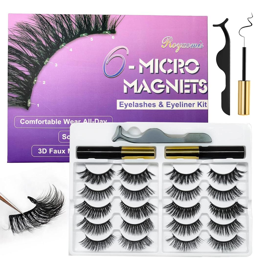 Royaomis 10 Pairs Cat-Eye Magnetic Lashes With Eyeliner, 3D Magnetic Eyelashes Natural Look With Eyeliner, Fake Eyelashes Magnetic