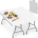 VSOAEIL Set of 2 6 Foot Folding Table for Indoor Outdoor, Portable Heavy Duty Fold-in-Half Utility Plastic Foldable Dining Table with Carrying Handle for Picnic, Camping and Party, 2 Pack White