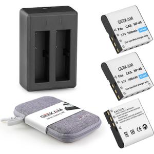 NP-40 Battery Pack, 3 x 1500mAh Rechargeable Batteries with NP 40 Dual Charger for Video Camera Camcorders Compatible with Casio NP-40 (Not for Fujifilm NP40), Kodak LB-060, GE GB-60