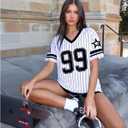 2 x Jersey Shirts for Women Oversized V Neck Tshirt Number Graphic Shirt Casual Y2k Streetwear Tee Tops