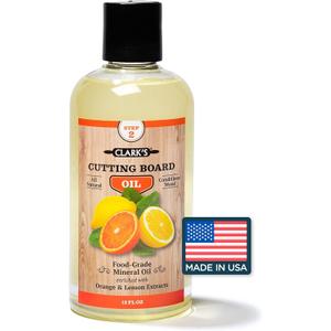 CLARK'S Cutting Board Oil - Food Grade Mineral Oil for Cutting Board - Enriched with Lemon and Orange Oils - Butcher Block Oil and Conditioner - Mineral Oil - Restores and Protects All Wood - 12oz