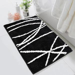 Tititex Luxury Black White Line Bathroom Rug, 24x36 inch Classic Extra Soft and Absorbent Microfiber Bath Rugs, Non-Slip Plush Shaggy Bath Carpet, Bath Mats for Bathroom Floor, Tub and Shower