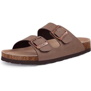 Unisex Cork Footbed Slide Sandal, Arch Support Summer Outdoor Sandals with Adjustable Buckle for Women and Men (9 Women/7.5 Men, Brown)