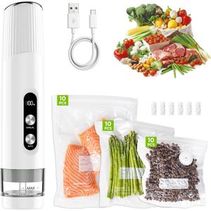 Compact Vacuum Sealer for Food, Cordless Handheld Vacuum Sealer Machine with 30 Reusable Bags, 1800mAh Rechargeable Portable Food Saver for Sous Vide, Meal Prep, Meat & Vegetables