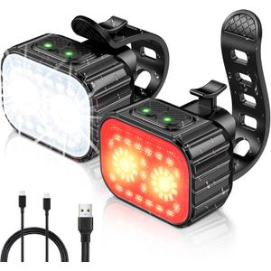 Bike Lights, Rechargeable Bicycle Lights Set Super Bright 8+12 Modes, IPX6 Waterproof Bike Lights for Night Riding/Cycling Safety, Front and Back Taillight Reflectors, 58 Hrs Long Battery Life