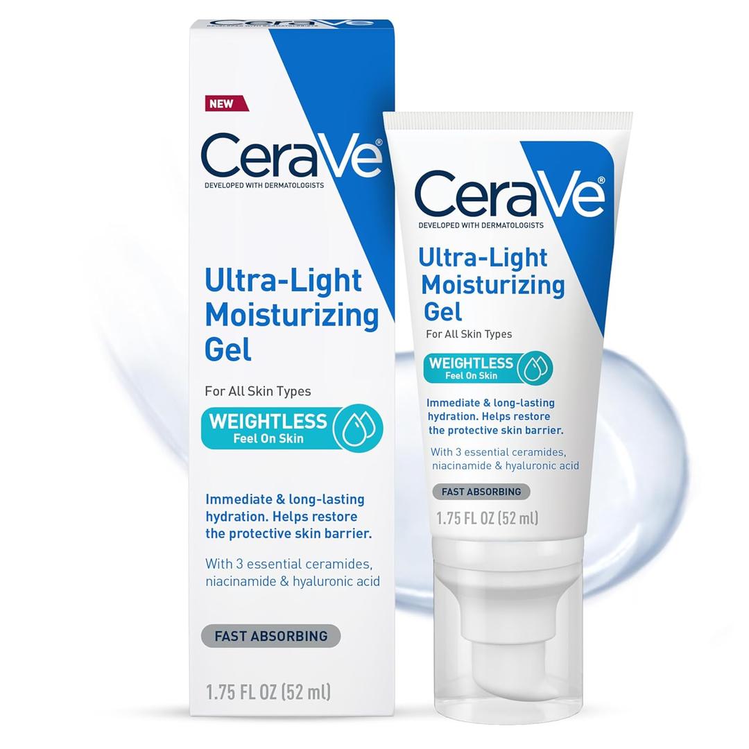 CeraVe Ultra-Light Moisturizing Gel, Hydrating Gel Face Moisturizer For Men & For Women with Ceramides, Niacinamide, Hyaluronic Acid, Fragrance Free, Oil-Free, Mattifying Moisturizer, 1.75 FL Oz