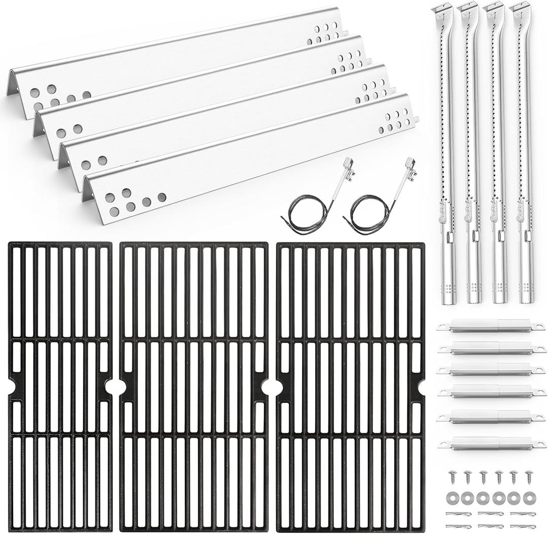 Uniflasy Grill Parts for Char-Broil 4/5 Burner for Charbroil 463347519 463347518 463275517 463243518 463243519 463342119 Grill Replacement Parts Burners Heat Plates 18" Cast Iron Grill Grates