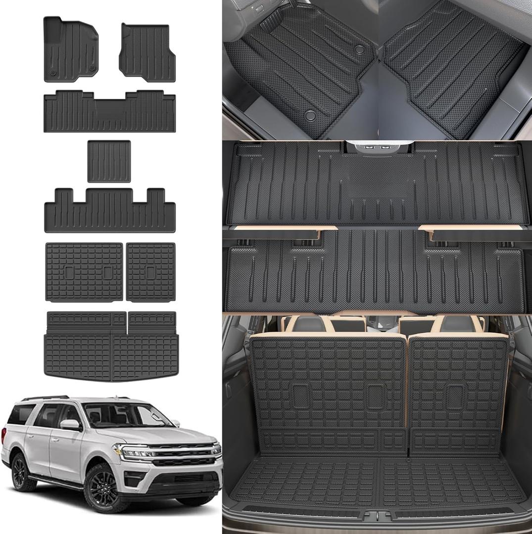 Floor Mats Compatible with 2018-2025 Ford Expedition (Not for Max Models) Cargo Mat Cargo Liner TPE 2024 Expedition 7 Seats Accessories (Trunk Mat+Backrest Mats+Floor Mats)