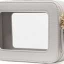 Popvibe Clear Makeup Bag Travel Cosmetic Case Transparent Toiletry Bag with Zipper, Portable Make Up Organizer Traveling Compact Car Bag for Essentials (Beige Grey)