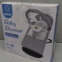 HKAI Baby Bouncer, Portable Baby Bouncer Seat for Babies 0-18 Months, 100% Cotton Fabrics, 3 Modes of use with Rocker and Stationary Options, Infant Rocker Chair with Hanging Toys-Grey