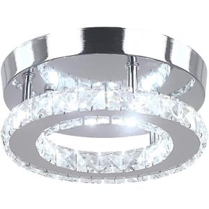 HOPGGIE Modern Crystal Chandelier LED Flush Mount Pendant Lighting Mini Ceiling Light Fixture for Bathroom Bedroom Hallway Staircase Bar Kitchen (Cold White) (7.9"-cool white)