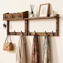 28" Coat Rack Wall Mount with Shelf, Entryway Key Holder Wall Mount Wood Wall Coat Hooks with 7 Hooks 3 Key Hanger, Wall Mounted Coat Rack Mail Holder for Living Room, Bedroom