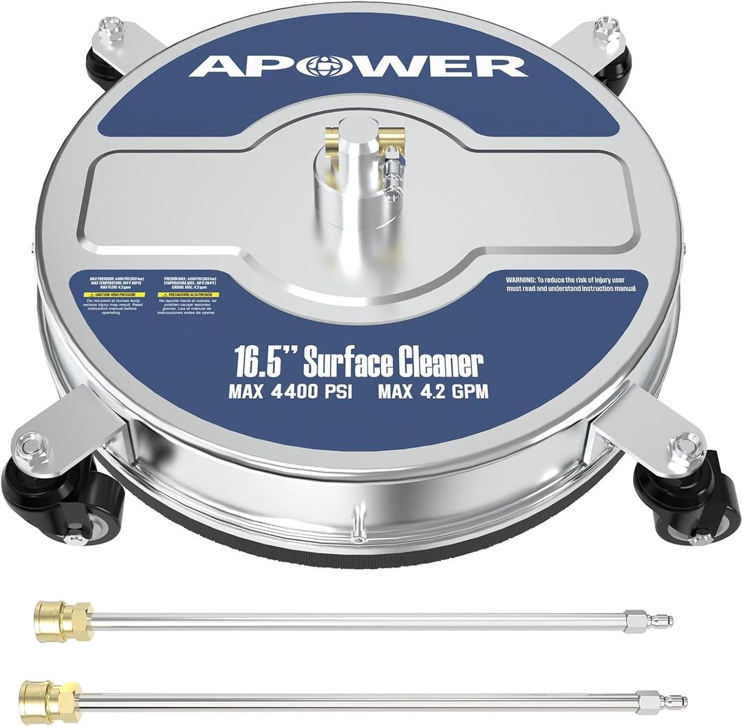 16.5" Pressure Washer Surface Cleaner Attachment, Max 4400 PSI, Stainless Steel Housing, 1/4" Quick Plug, for Gas and Electric Power Washers, Concrete Driveway Deck Wash