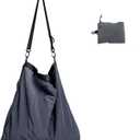 Lightweight Foldable Nylon Crossbody Bag,Stylish Compact Polyester Packable Totes (One Size/Medium, Dark Grey Tote)