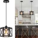 XSDeTu 2 Pack Farmhouse Pendant Lights, Modern Black Hanging Light Fixture with Hexagonal Cage, Industrial Metal Ceiling Lights, Adjustable Lantern Pendant Lighting for Kitchen Island Sink Hallway