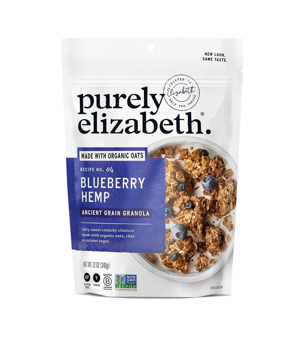 Purely Elizabeth Blueberry Hemp Granola, Made with Organic Oats and Ancient Grains, Gluten-Free, Non-GMO (12oz Bag) (BBD NOV 26 2025)