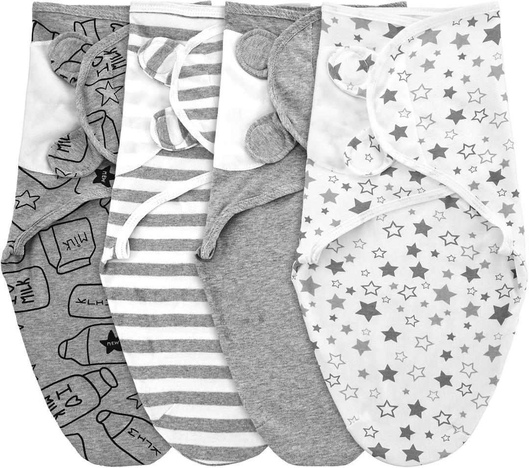 Newwiee 4 Pcs Preemie Baby Swaddle Wrap Adjustable Cotton Preemie Swaddle Blanket for Newborn Boys Girls(Grey Stripe,Fit for Preemies)