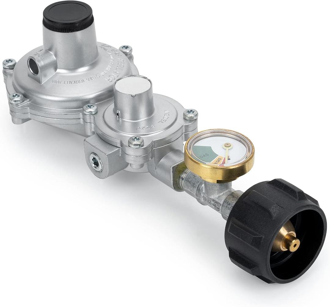 Stanbroil Horizontal Two Stage Propane Regulator with Gauge, Standard 3/8 Female NPT and QCC1, Great for Gas Grill, RV, Propane Heater