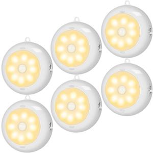 BLS 6-Pack 3.3" Under Cabinet Lighting, Closet Lights Motion Sensored Light Indoor AA Battery Operated, Magnetic Stick on LED Puck Light, Dimmable Under Counter Lights for Kitchen, 3000K Warm White