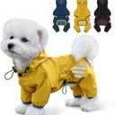 Dog Raincoat, Waterproof Dog Rain Jacket with Hood, Rain Coat with Leash Hole, Reflective Strap for Small Medium Dogs, Lightweight Puppy Clothes(Yellow, Large)