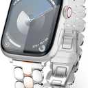 Compatible with Apple Watch Band 41mm 40mm 38mm 45mm 44mm 42mm Women,Cute Stainless Steel Metal iWatch Band for iWatch Series 9/SE/SE2/8/7/6/5/4/3/2/1,Pretty Shiny Look (Silver Rose Gold)