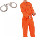 fun shack Men's Prisoner Costume, Orange Jail Inmate Jumpsuit, Adult Prison Outfit for Halloween or Costume Parties, XL