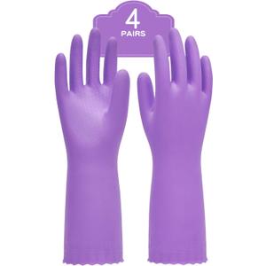 PACIFIC PPE 4 Pairs Reusable Dishwashing Cleaning Gloves with Latex Free, Cotton Lining, Kitchen Gloves, Purple, Medium