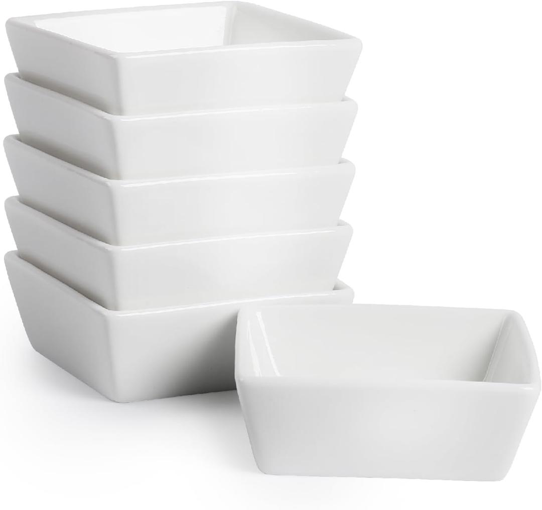 BTaT- Ramekins 4 oz Square, Set of 6 Ramekins for Baking, Creme Brulee Dishes, Souffle Cups, Flan Pan, Sauce Cups, Custard Cups, Pudding Cups, Desert Bowls, Dipping Bowls