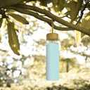 20 Oz Borosilicate Glass Water Bottles with Silicone Sleeve BPA Free, Dishwasher Safe - Reusable Clear Glass Drinking with Leak Proof Bamboo Lid | Perfect Gym Water Bottles for Men & Women, Purist Blue