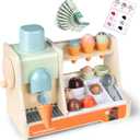 Top Bright Ice Cream Toy for Toddlers 3+, Wooden Ice Cream Pretend Play Kitchen Set, Ice Cream Cart for Kids Food Toys with 30 Accessories