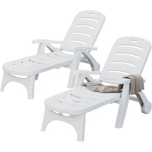 YITAHOME Outdoor Chaise Lounge on Wheels, Set of 2 PP Plastic Folding Patio Chairs with 5-Level Adjustable Backrest for Pool, Garden, Beach, Sunbathing, Yard, and Poolside Lounging