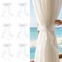 Sheer Organza Pearl White Bow Curtain Tiebacks 6-Pack, Soft Gauze Ribbon Decorative Knot Window Holders, Lightweight Casual Home Decor
