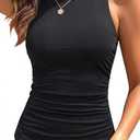 Daci Tankini Tops for Women High Neck Swim Top Tummy Control Bathing Suit Top Modest Swim Tank Top No Bottom (Small, Black)