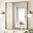 Keonjinn 30 x 36 in Brushed Gold Bathroom Mirror for Over Sink Metal Framed Rectangular Wall Mirror Shiny Gold Mirror for Vanity Aluminum Alloy Brass Gold Rectangle Mirror (Horizontal/Vertical)