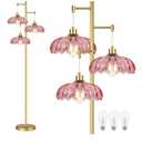 Vintage Floor Lamps for Living Room Bedroom-3 Light Glass Floor Lamp with Three Led Bulb, Modern Mid Century Standing Lamp Brass Tall Lamp Gold Tree Floor Lamp for Bedroom Corner