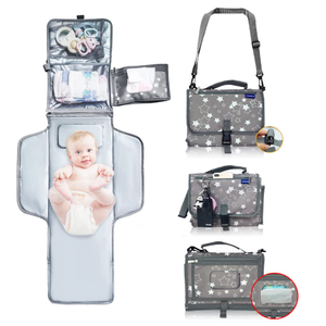 Changing Pad Portable,Diaper Changing Pad,Long Travel Portable Diaper Changing Pad for Baby with Wipes Pocket and Cushioned Pad,Lightweight and Waterproof Changing Pad,Best Gifts for Mom-to-be (Gray)