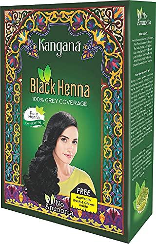 Kangana Black Henna for 100% Grey Coverage - Natural Hair Dye/Color | 6 Pouches - Total 60g (2.11 Oz)