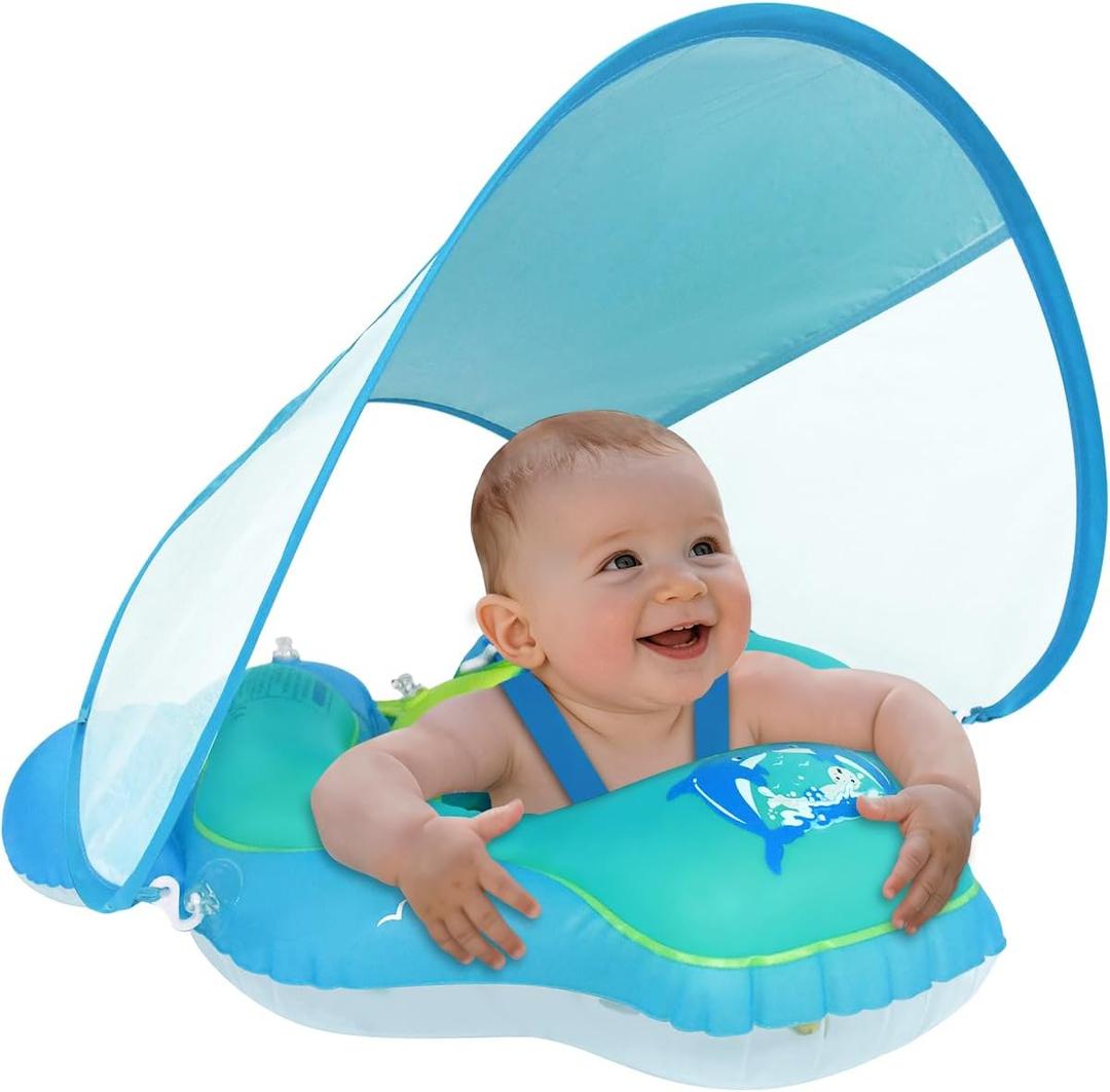 Baby Pool Float, Meegoo Baby Swim Float with Removable Canopy and UPF50+ Protection, Infant Inflatable Pool Float for Babies Age of 3-36 Months,Swimming Trainer (Small)