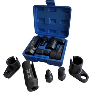 5PCS Oxygen Sensor Wrench & Thread Repair Kit, Offset Low Profile O2 Sensor Socket Set with Thread Chasers, Chrome Vanadium Steel Automotive Tool for Removal and Installation