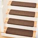 MBIGM Bullnose Non-Slip Stair Treads w/Reusable Adhesive 14 Pack 9.5" x 30" Wooden Steps Protection - TPU Backing with Steel Reinforcement - Anti-Slip Solution Knitted Brown Non Slip Stair Tread
