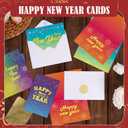 2 x NEWEST 24 Pieces Happy New Year Cards with Envelopes & Stickers, Gold Foil Holiday Greeting Cards Colorful Firework New Year Card Festive Blank Note Card for Friends, Family and loved One, 4 x 6 Inch