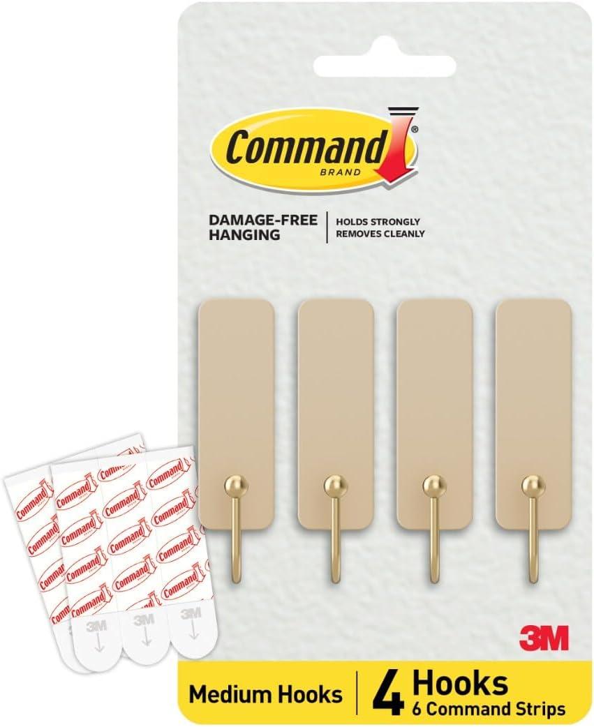 Command Medium Wire Hook, Latte, 4 Hooks, 6 Strips