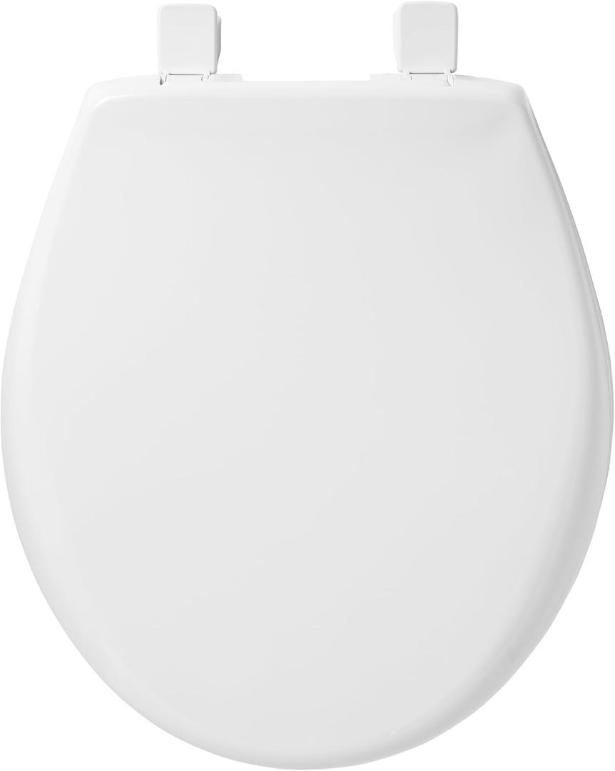 Bemis 790TDGSL 000 Commercial Heavy Duty Front Plastic Toilet Seat with Cover Will Slow Close, Never Loosen & Reduce Call-Backs, Round, White