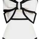 FLAXMAKER Black and White Swimsuit Bow-tie Decor One Piece Bathing Suit, Medium 