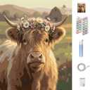 CT SUN Paint by Numbers for Adults - Rustic Farmhouse & Country Home Decor - DIY Painting Kits on Canvas - Highland Cow, Vintage Barn, Tractor & Scenery - Relaxing Hobby - 16"x20" (Highland Cow)