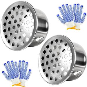 2Pcs PVC Termination Cap for 2 Inch Vent Pipe, 304 Stainless Steel Mesh Screen Vent Cover, Vent Pipe Screen & Exhaust Pipe End Cap with 2 Gloves for Furnace and Roof Vent (2in)
