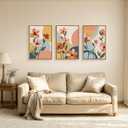 FWIEXA Boho Floral Canvas Wall Art,Pink Flower Pictures Wall Decor,Modern Orange Flowers Wall Art,Abstract Plant Botanical Art Print,Wildflower Bohemian Artwork for Bedroom Rustic Farmhouse 16x24''x3