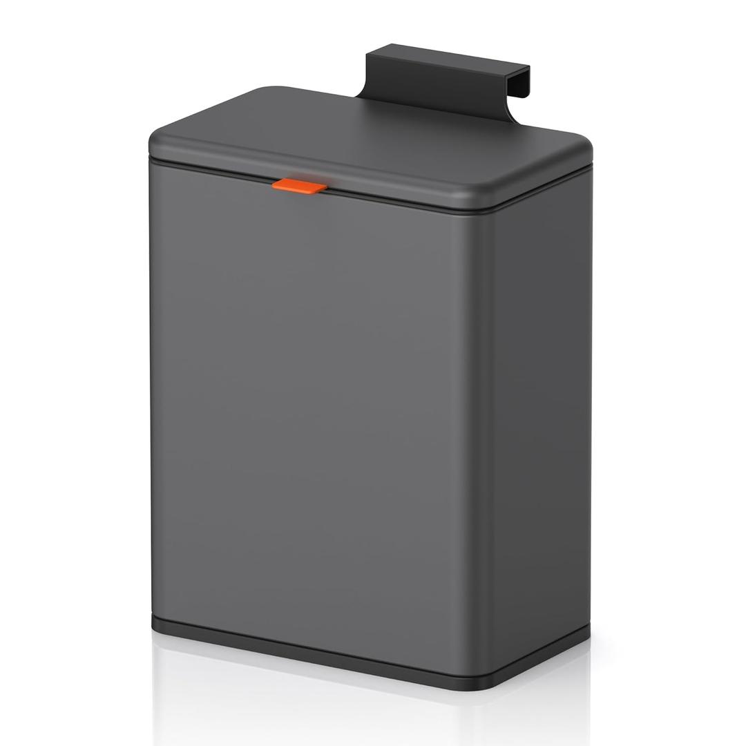 Mbillion Kitchen Compost Bin Hanging Trash Can with Lid 2.1 Gallon Stainless Steel Garbage Can for Kitchen Cabinet Door Mounted Trash Can Under Sink Door RV Bathroom,Brushed Black